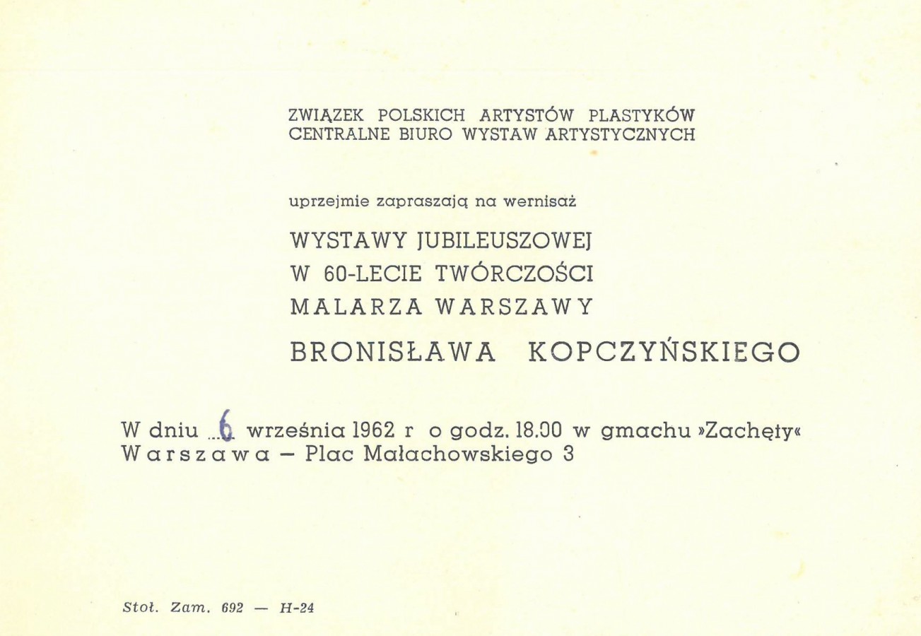 Grafika obiektu: Bronisław Kopczyński, malarz Warszawy. Wystawa jubileuszowa w 60-lecie twórczości