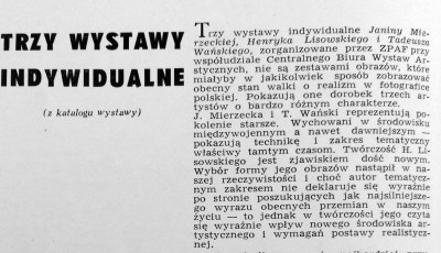 Grafika obiektu: Wystawa fotografii Janiny Mierzeckiej, Henryka Lisowskiego, Tadeusza Wańskiego   