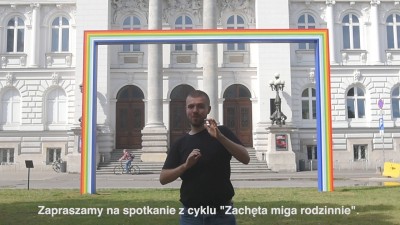 Grafika obiektu: Zachęta miga rodzinnie! Warsztaty w polskim języku migowym „Projektujemy plac Małachowskiego”