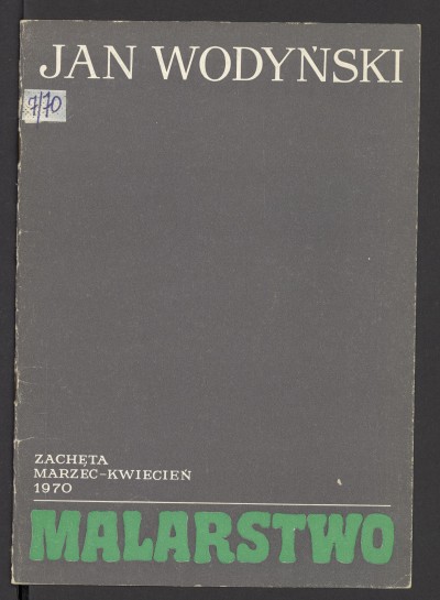 Czara okładka z białym liternictwem oraz wyróżnionym na zielono tytułem "Malarstwo". Wewnątrz informacje biograficzne, tekst o artyście, spis prac i czarno-białe ilustracje malarstwa na pograniczu figuracji i abstrakcji. 