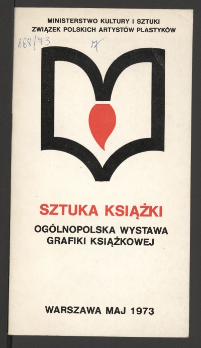 Na okładce, na białym tle, czarnym drukiem nazwy organizatorów; poniżej czarno-czerwony element graficzny: otwarta księga, zarysowana grubym konturem; w jej wnętrzu czerwona końcówka pędzla, skierowana w dół, jakby wyrastała na łączeniu górnych krawędzi st