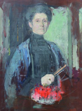 Zdjęcie pracy Olga Boznańska, Autoportret z pędzlem i kwiatami, ok. 1906, olej, deska, 48,7 x 36,3, fot. Filip Klin